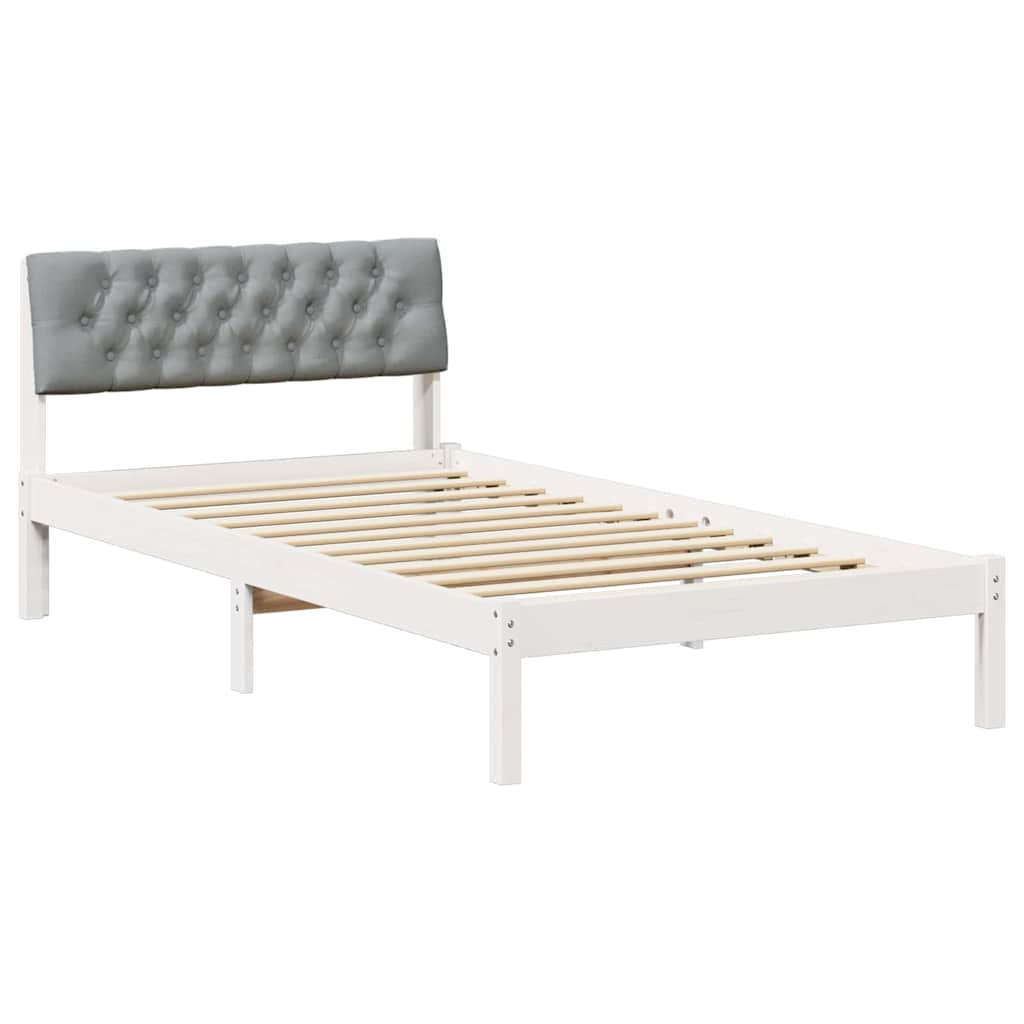 Sängram med huvudgavel Vit och ljusgrå 100 x 200 cm Massiv furu