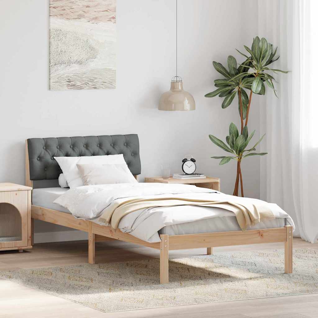 Sängram med huvudgavel brun och mörkgrå 90 x 200 cm Massiv furu