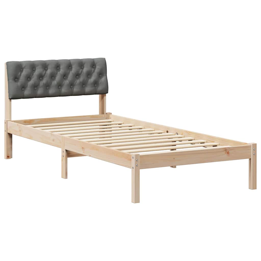 Sängram med huvudgavel brun och mörkgrå 90 x 200 cm Massiv furu