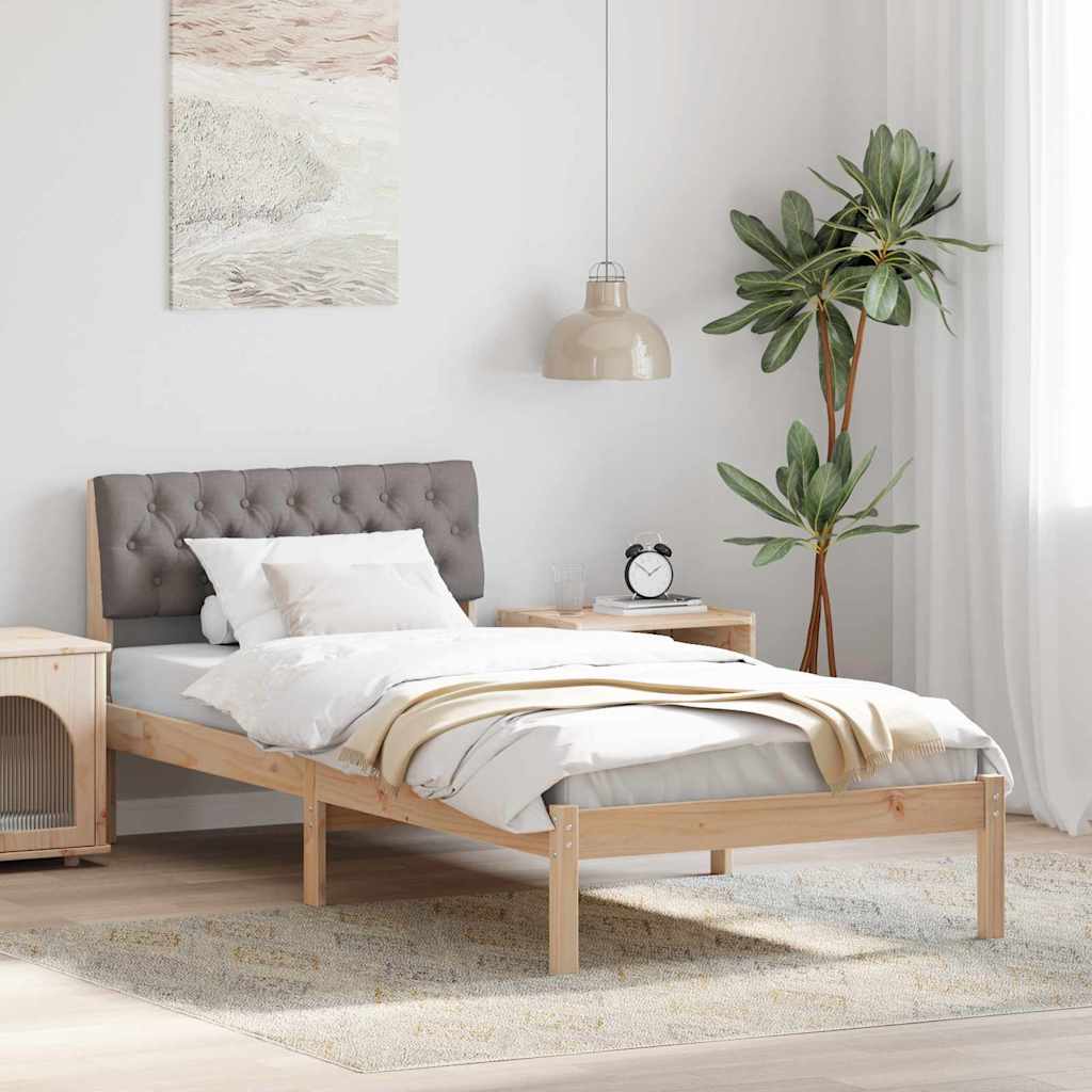 Sängram med huvudgavel Brun och taupe 90 x 200 cm Massiv furu