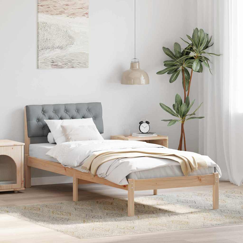 Sängram med huvudgavel Brun och ljusgrå 75 x 190 cm Massiv furu