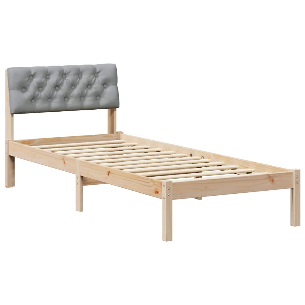 Sängram med huvudgavel Brun och ljusgrå 75 x 190 cm Massiv furu