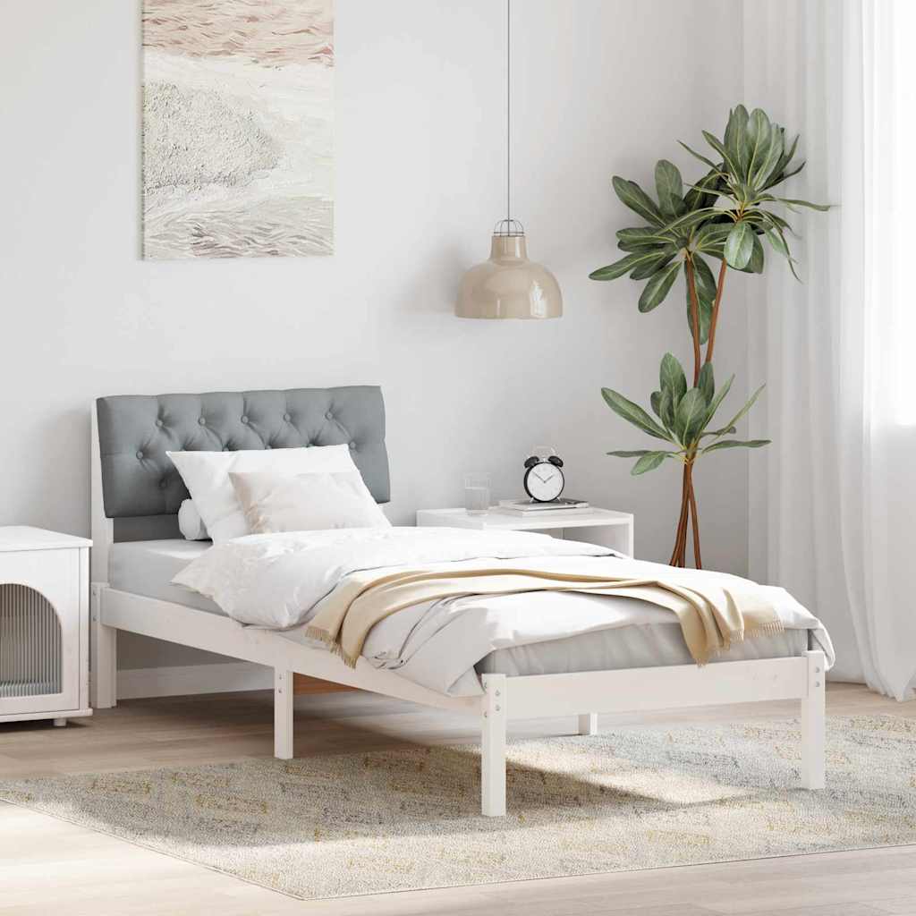 Sängram med huvudgavel Vit och ljusgrå 75 x 190 cm Massiv furu