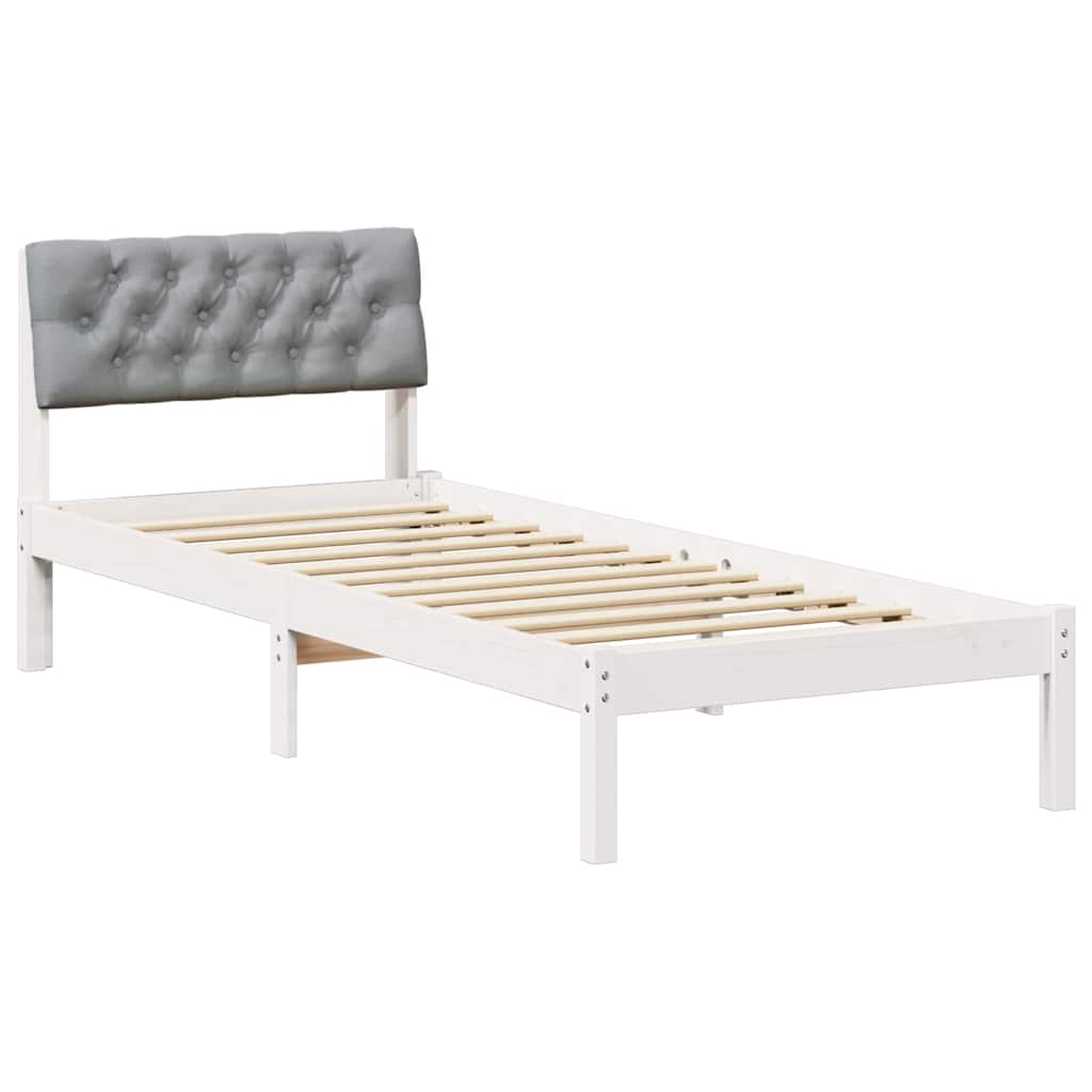 Sängram med huvudgavel Vit och ljusgrå 75 x 190 cm Massiv furu