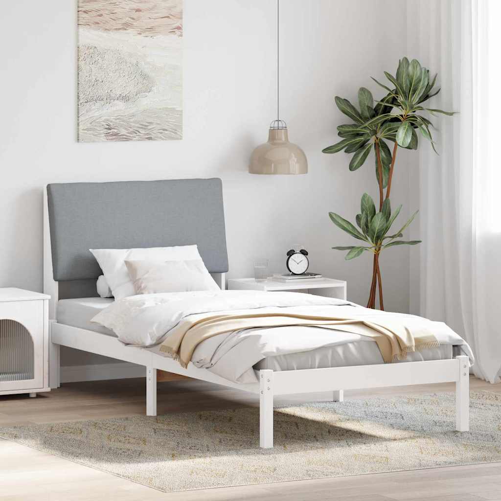 Sängram med huvudgavel Vit och ljusgrå 100 x 200 cm Massiv furu