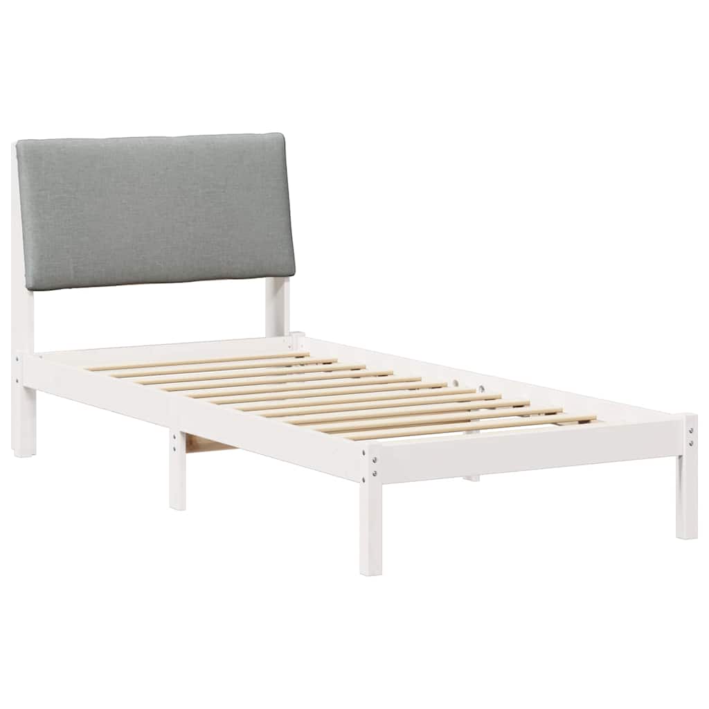 Sängram med huvudgavel Vit och ljusgrå 100 x 200 cm Massiv furu
