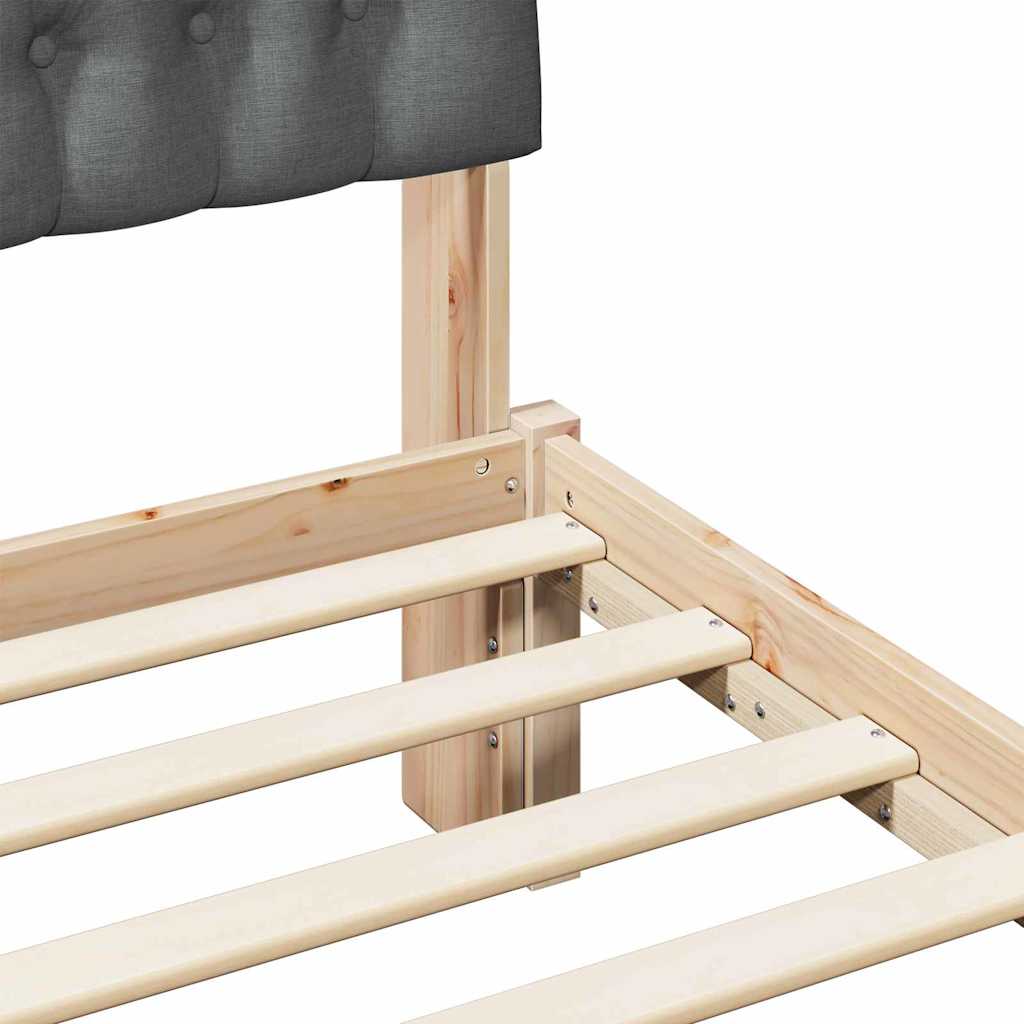 Sängram med Klädd Huvudgavel Brun 135 x 190 cm Massiv furu