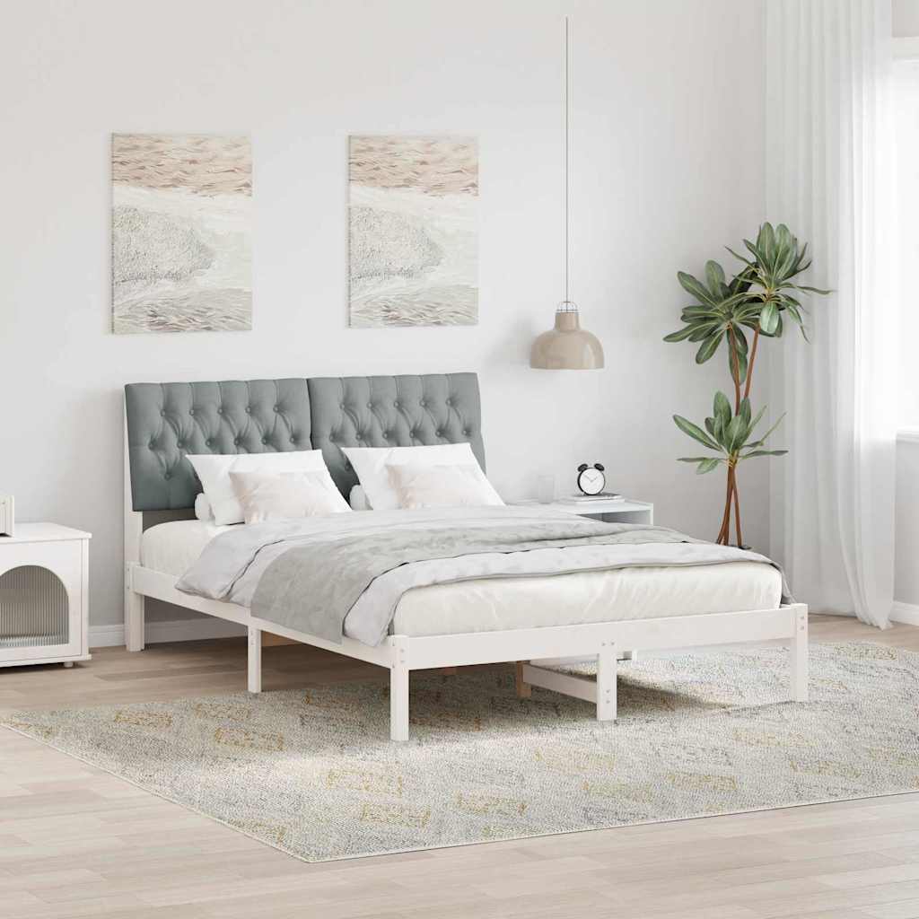 Sängram med Klädd Huvudgavel Vit 135 x 190 cm Massiv furu