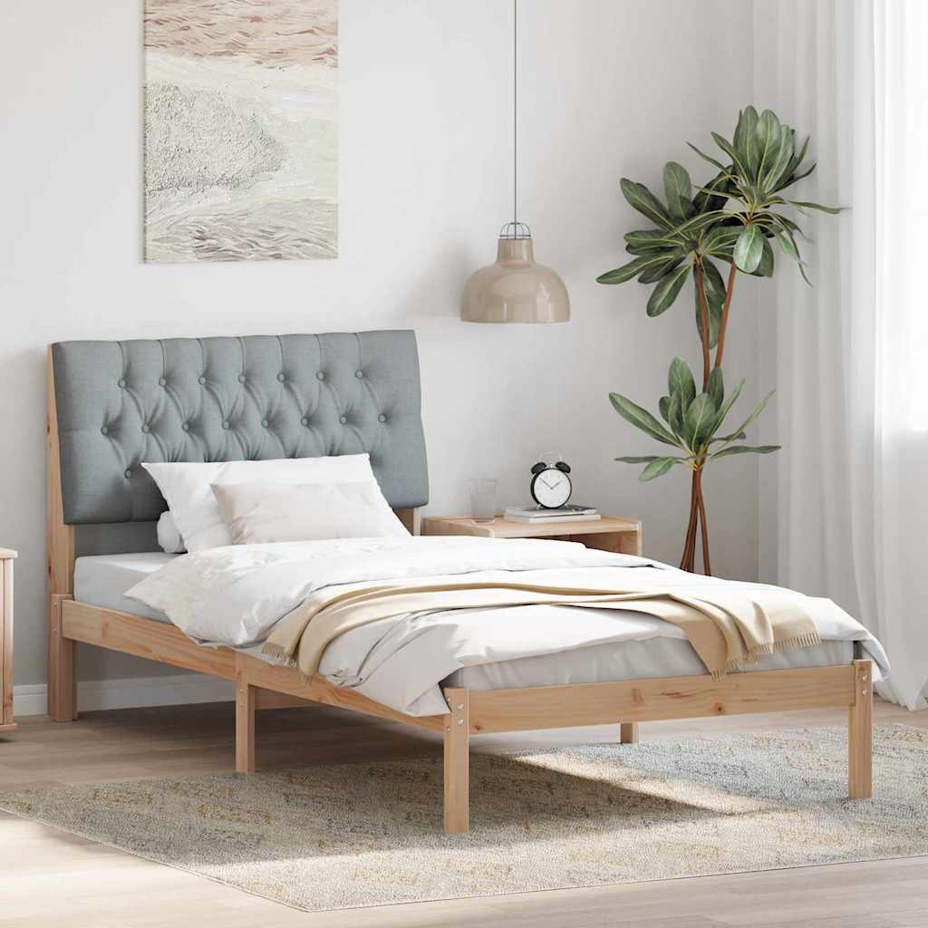 Sängram med Klädd Huvudgavel Brun 100 x 200 cm Massiv furu