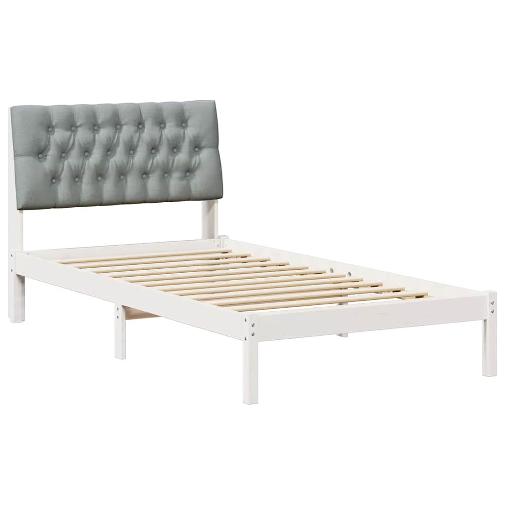 Sängram med Klädd Huvudgavel Vit 100 x 200 cm Massiv furu