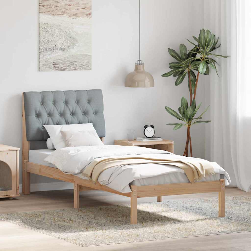 Sängram med Klädd Huvudgavel Brun 75 x 190 cm Massiv furu