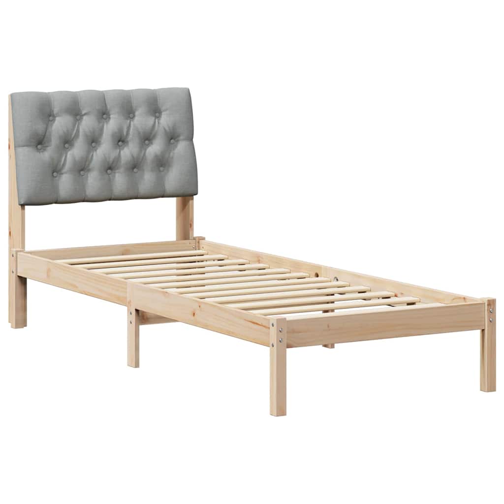 Sängram med Klädd Huvudgavel Brun 75 x 190 cm Massiv furu