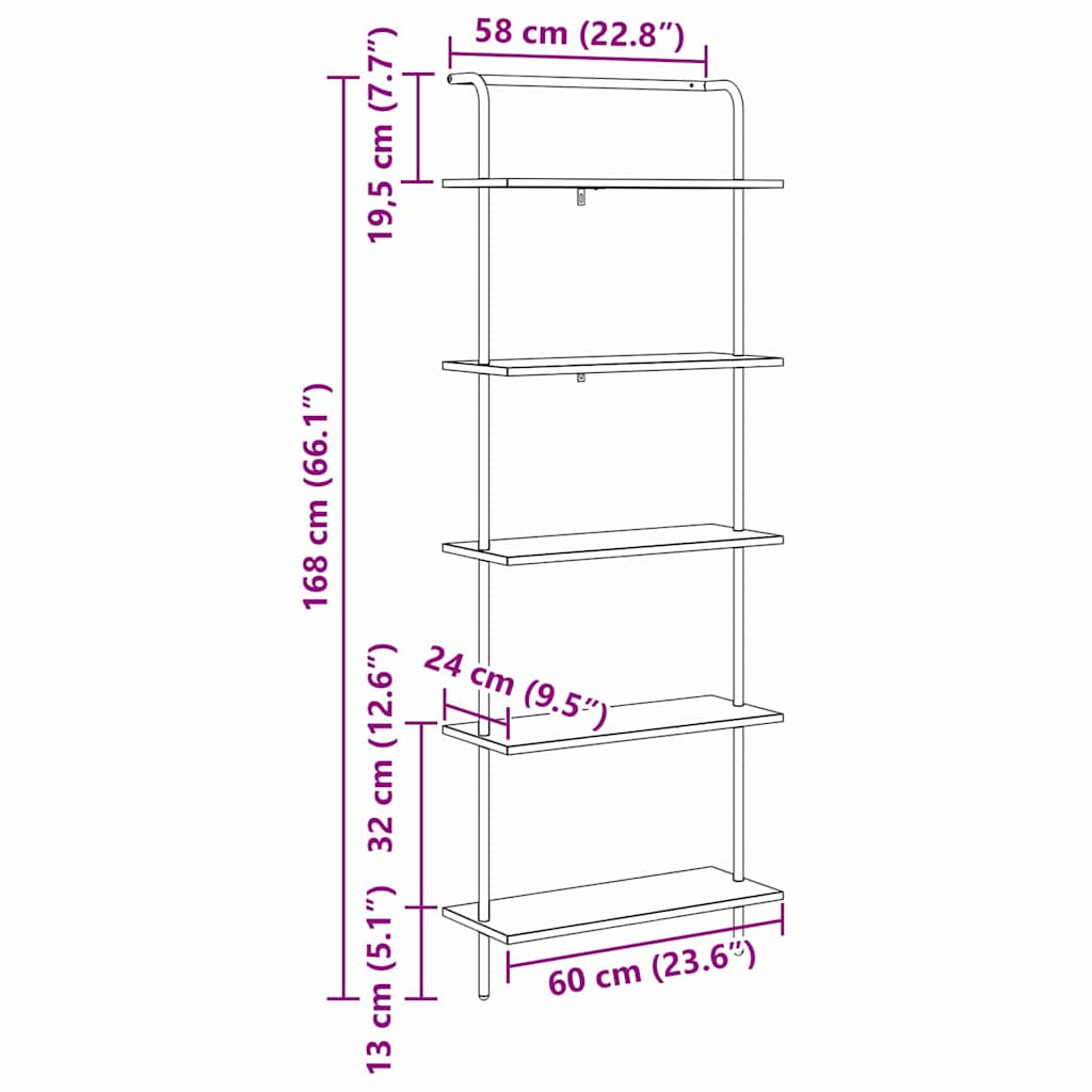 Hyllsystem Rökt ek 60 x 24 x 168 cm Konstruerat trä
