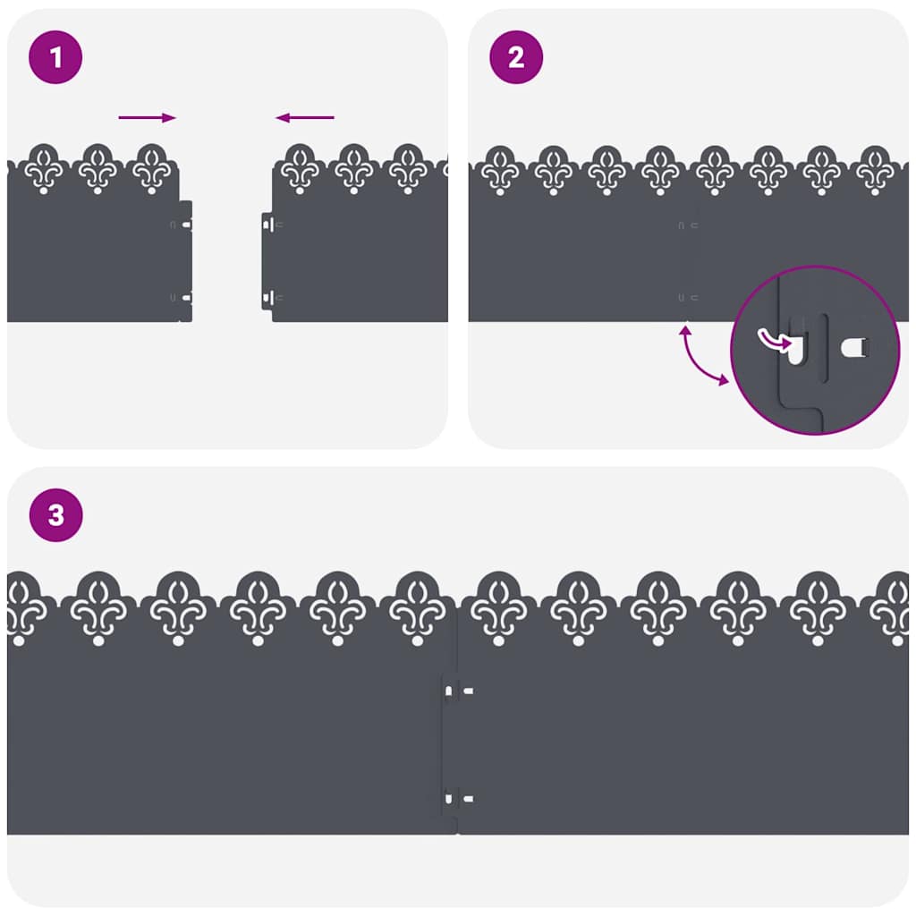 Gräskanter 20 pcs Antracit 103 x 0,05 x 22 cm Stål