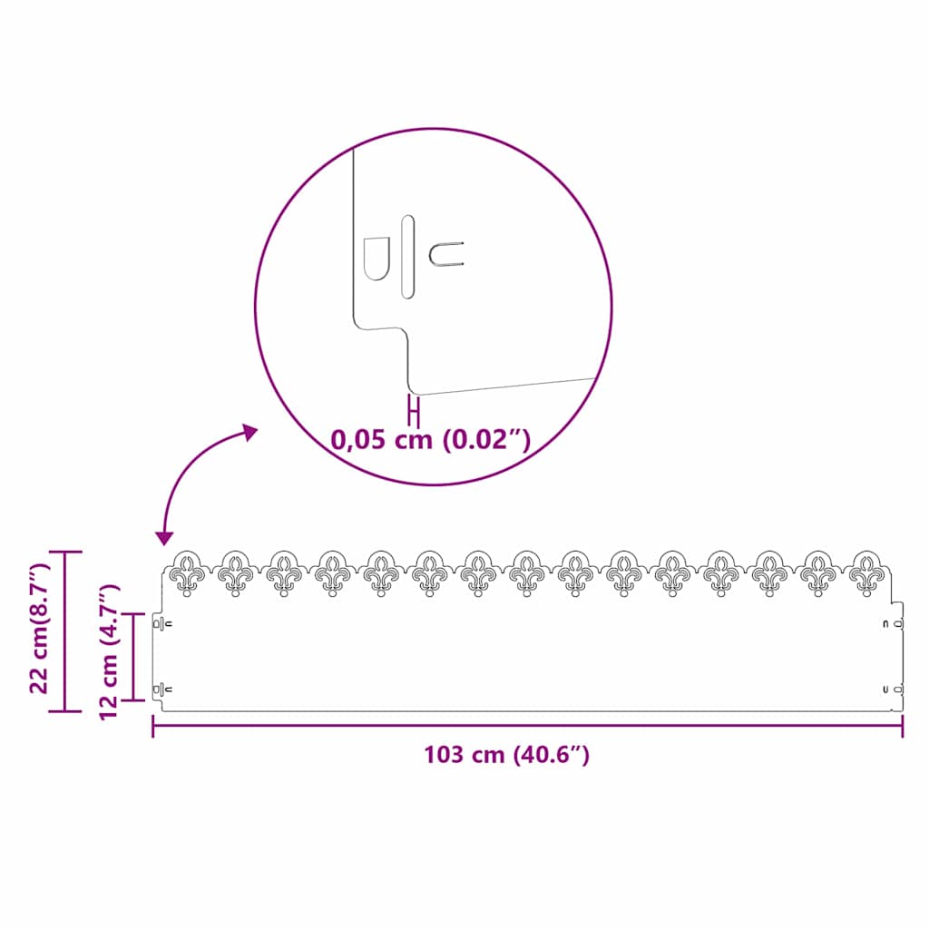Gräskanter 20 pcs Antracit 103 x 0,05 x 22 cm Stål