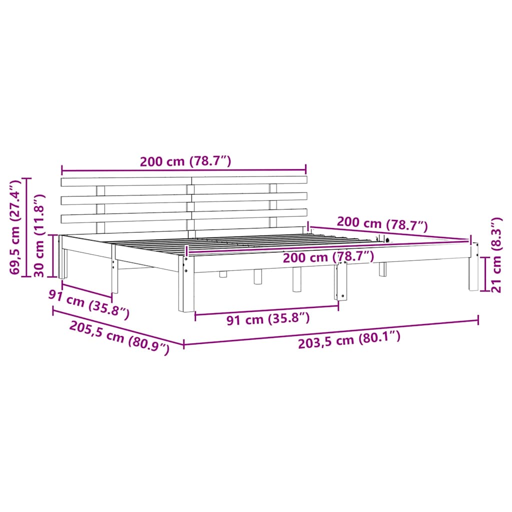 Sängram Vaxbrun 203.5 x 205.5 x 69.5 cm Massivt trä furu