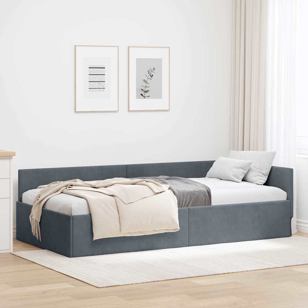Hörn Sängram med huvudgavel Mörkgrå 90 cm x 190 cm Sammet