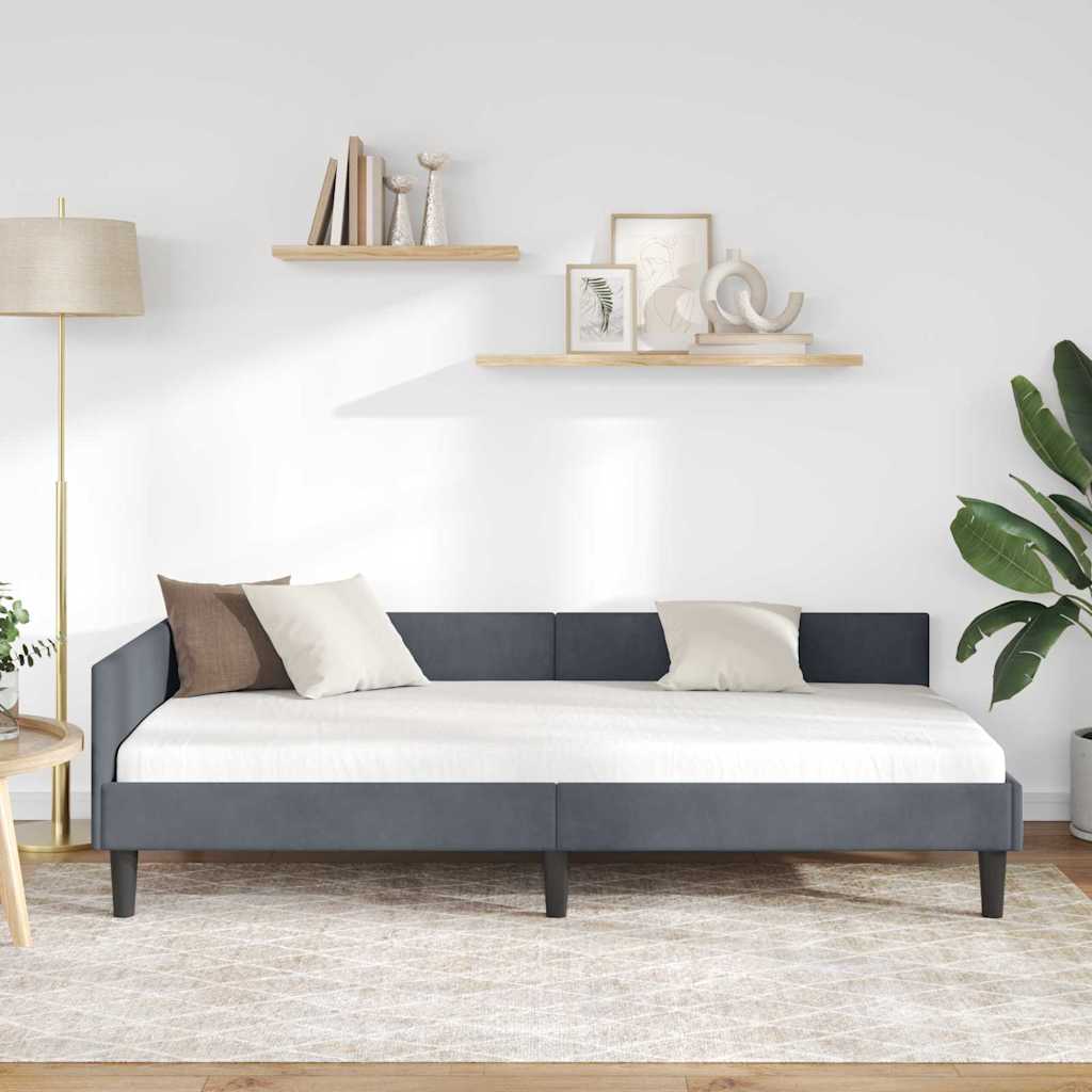 Hörn Sängram med huvudgavel Mörkgrå 90 cm x 190 cm Sammet