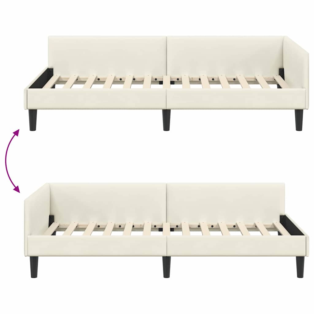 Hörn Sängram med huvudgavel Kräm 90 cm x 190 cm Sammet