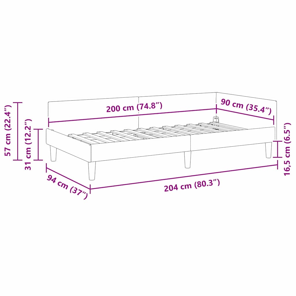 Hörn Sängram med huvudgavel Ljusgrå 90 cm x 200 cm Sammet