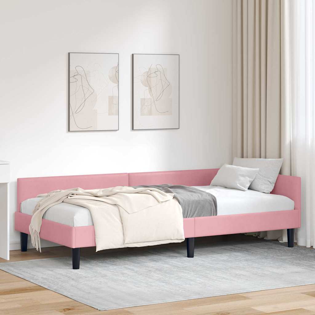 Hörn Sängram med huvudgavel Rosa 90 cm x 200 cm Sammet