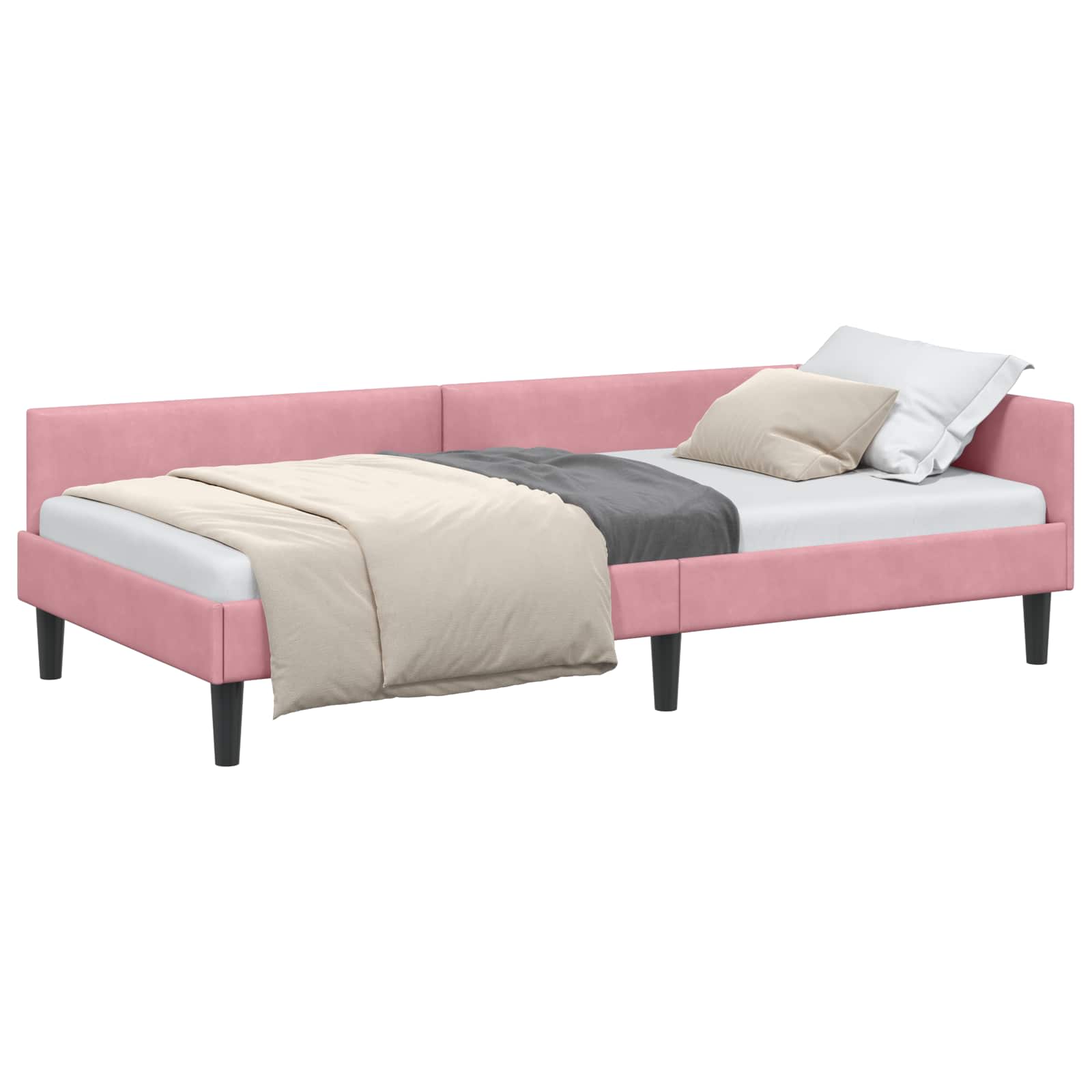 Hörn Sängram med huvudgavel Rosa 90 cm x 200 cm Sammet
