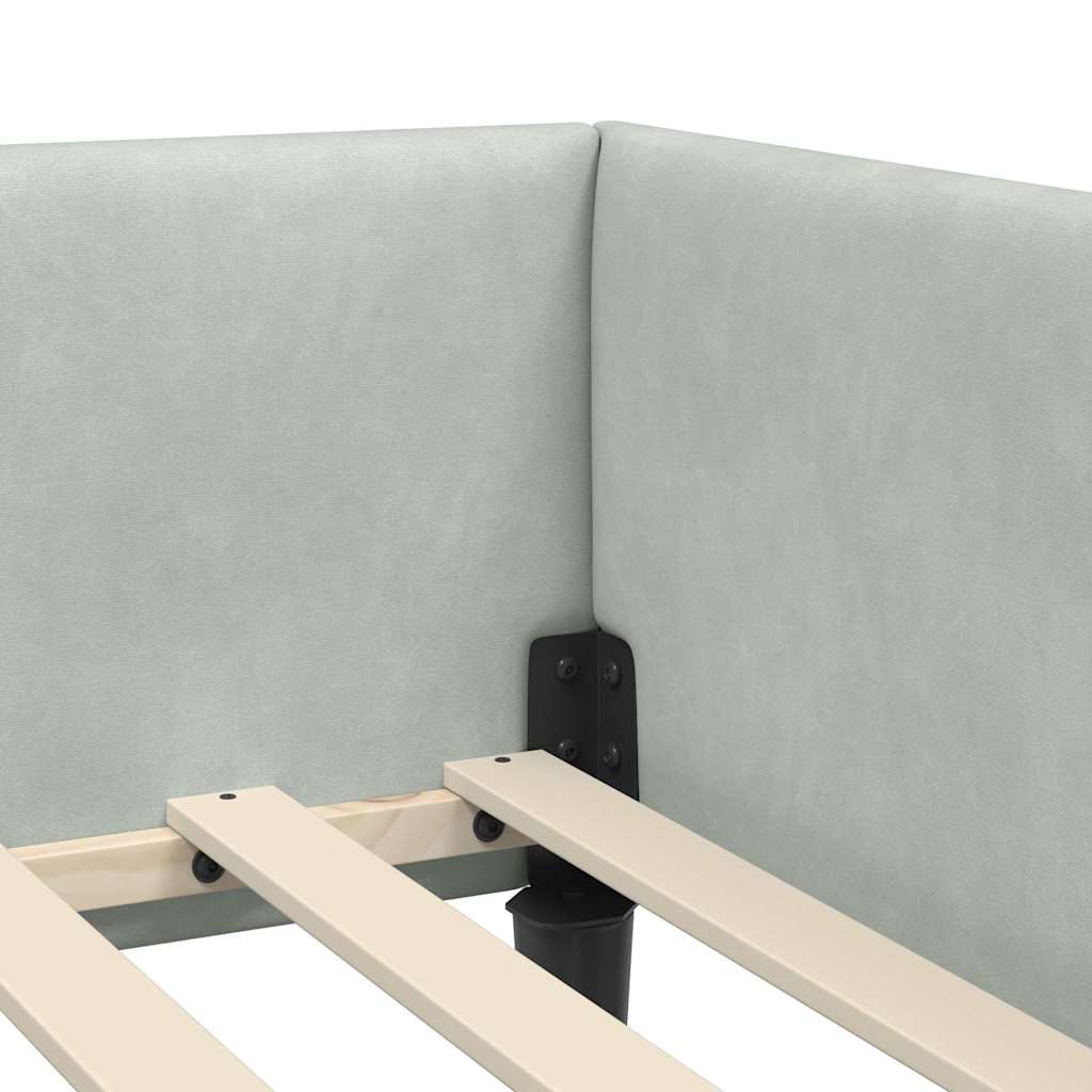 Hörn Sängram med huvudgavel Ljusgrå 100 cm x 200 cm Sammet