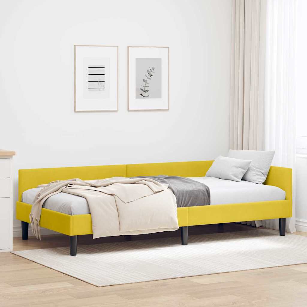 Hörn Sängram med huvudgavel Gul 100 cm x 200 cm Sammet