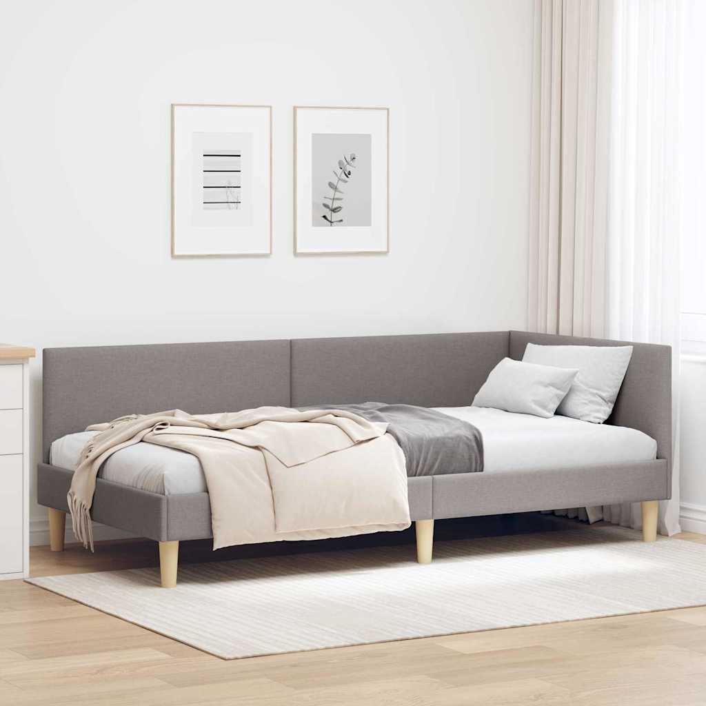 Hörn Sängram Taupe 80 cm x 200 cm Tyg och plywood
