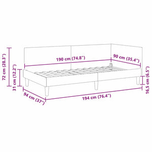 Hörn Sängram med huvudgavel Mörkgrå 90 cm x 190 cm Sammet