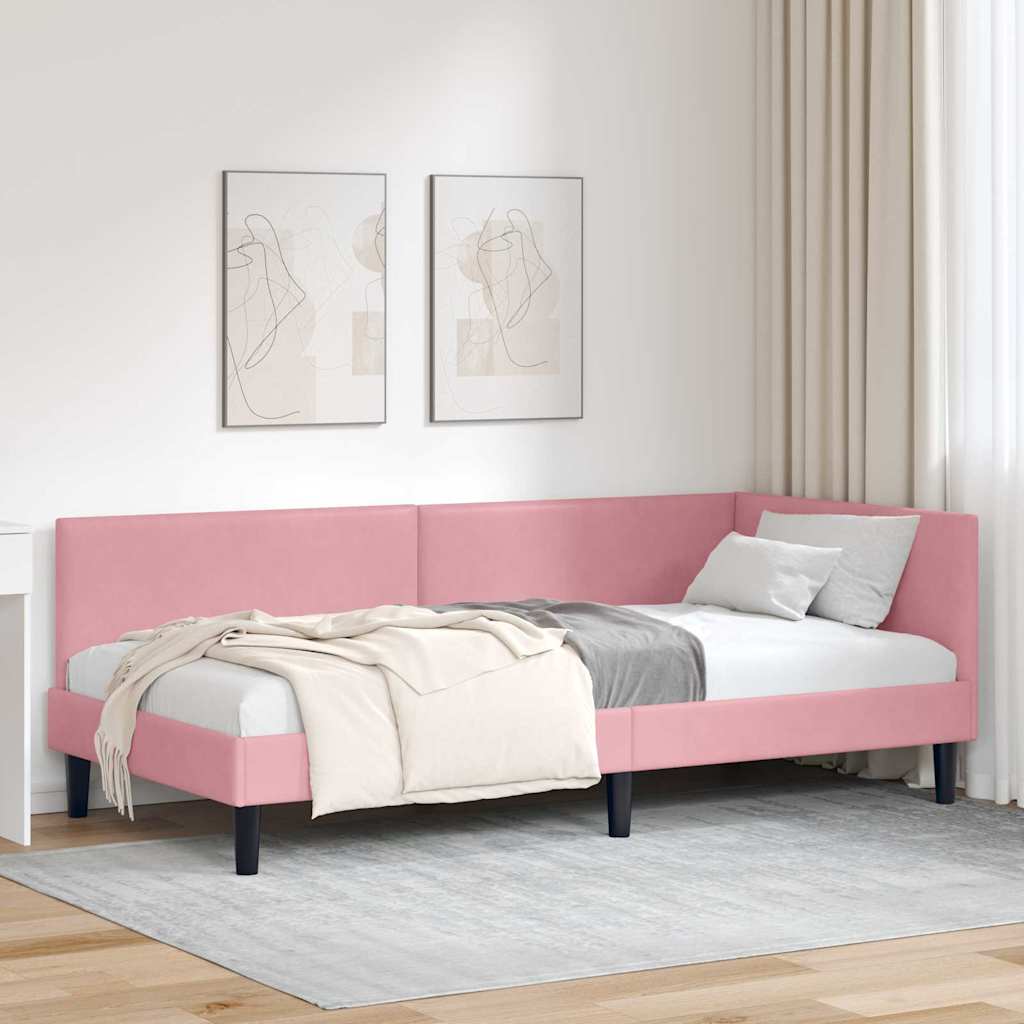 Hörn Sängram med huvudgavel Rosa 90 cm x 200 cm Sammet