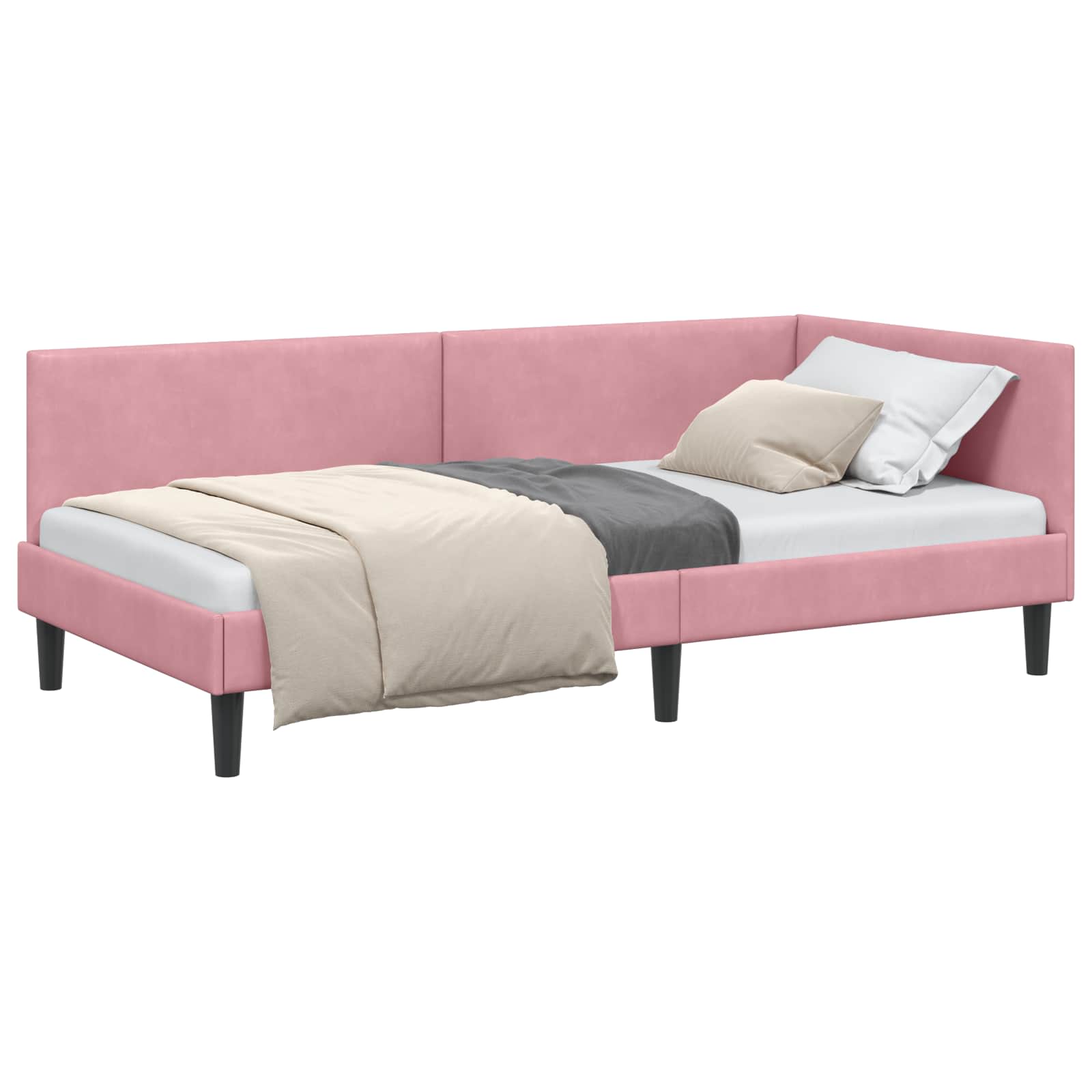 Hörn Sängram med huvudgavel Rosa 90 cm x 200 cm Sammet