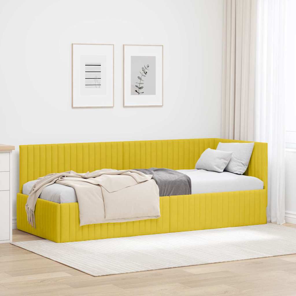Hörn Sängram med huvudgavel Gul 80 cm x 200 cm Sammet