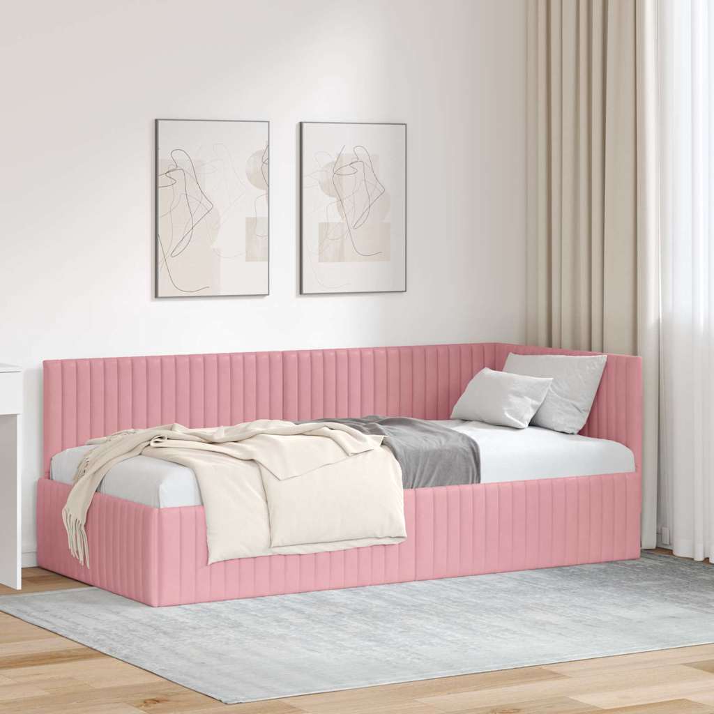 Hörn Sängram med huvudgavel Rosa 90 cm x 200 cm Sammet
