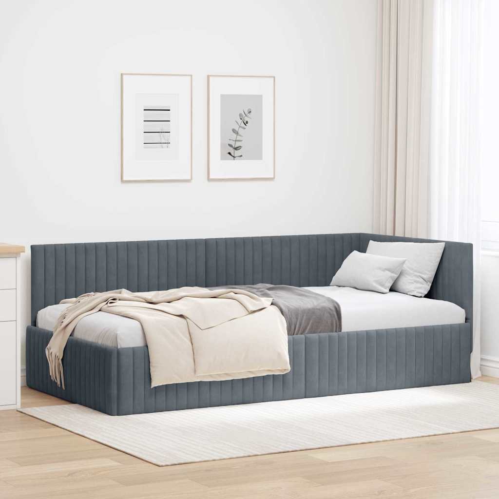 Hörn Sängram med huvudgavel Mörkgrå 100 cm x 200 cm Sammet