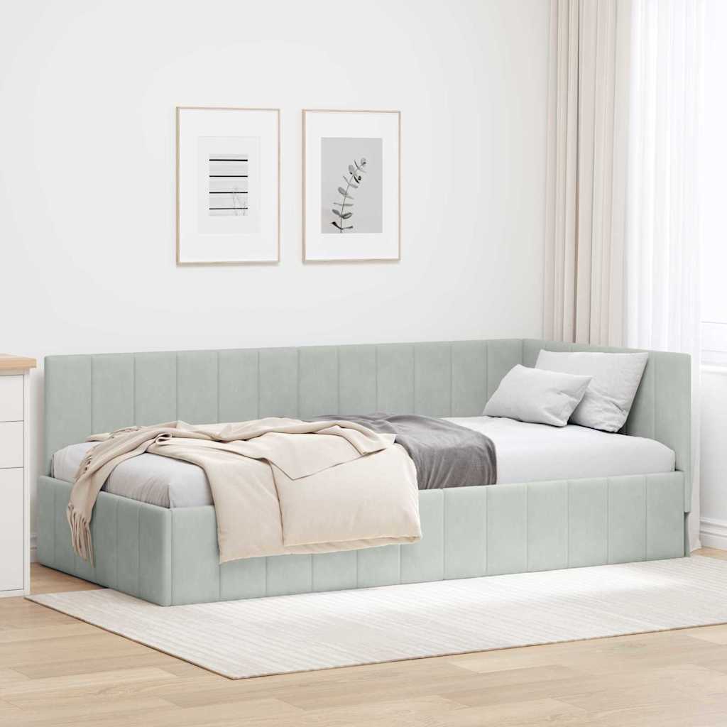 Hörn Sängram med huvudgavel Ljusgrå 100 cm x 200 cm Sammet