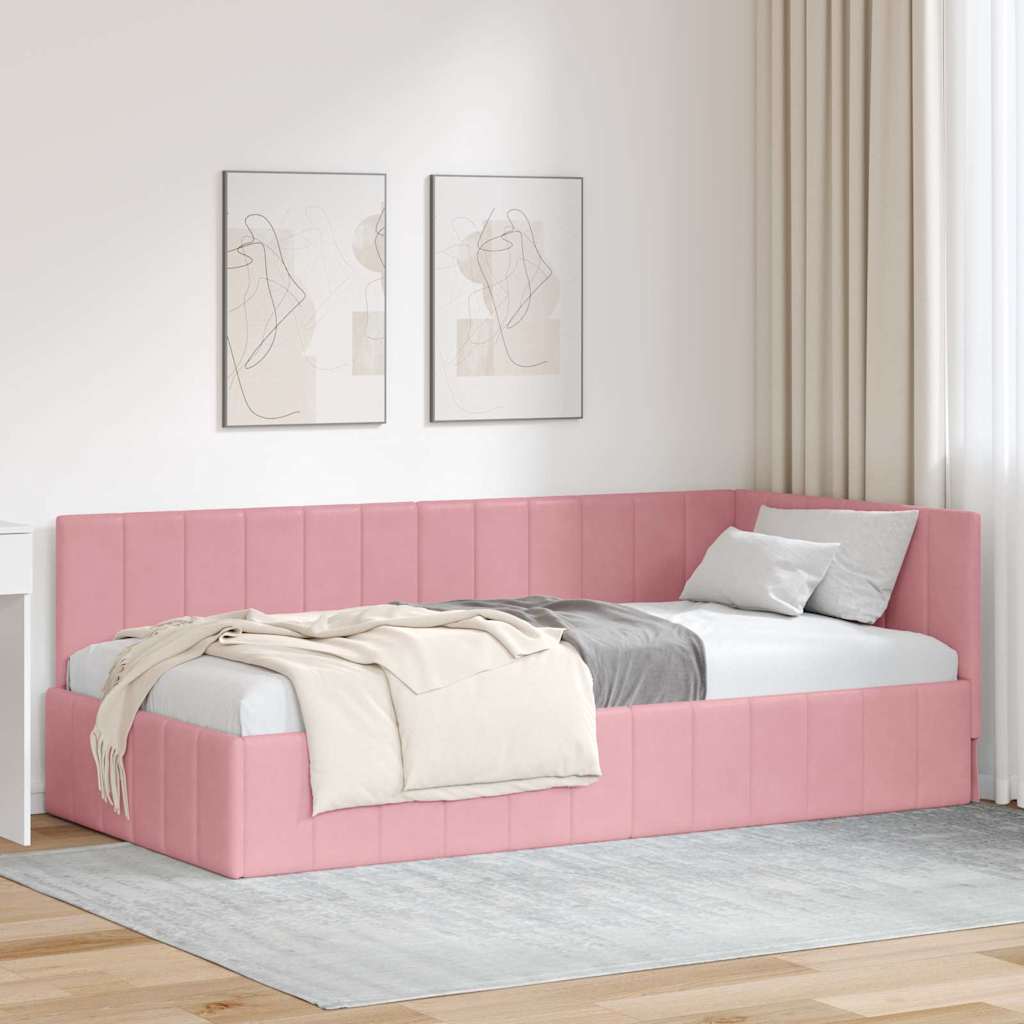Hörn Sängram med huvudgavel Rosa 100 cm x 200 cm Sammet