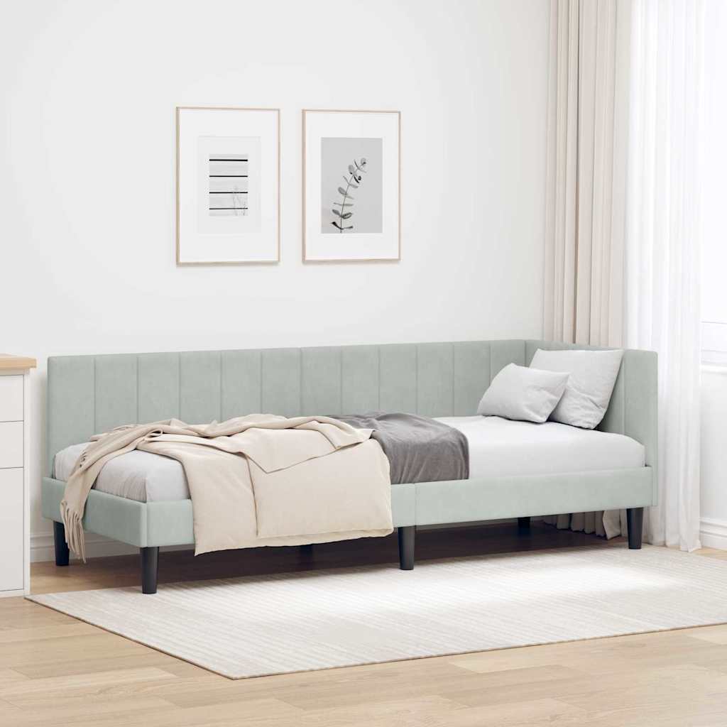 Hörn Sängram med huvudgavel Ljusgrå 80 cm x 200 cm Sammet