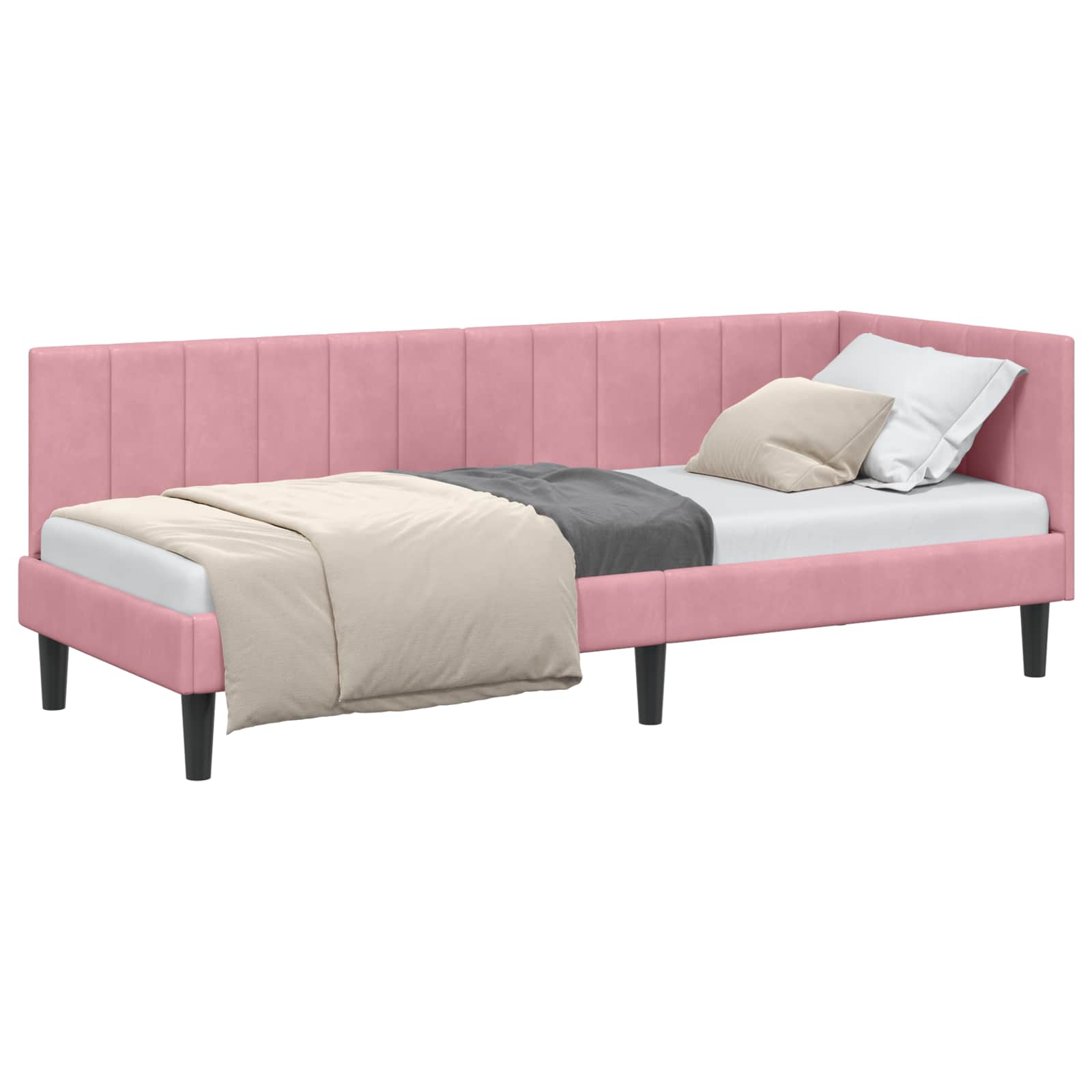 Hörn Sängram med huvudgavel Rosa 80 cm x 200 cm Sammet