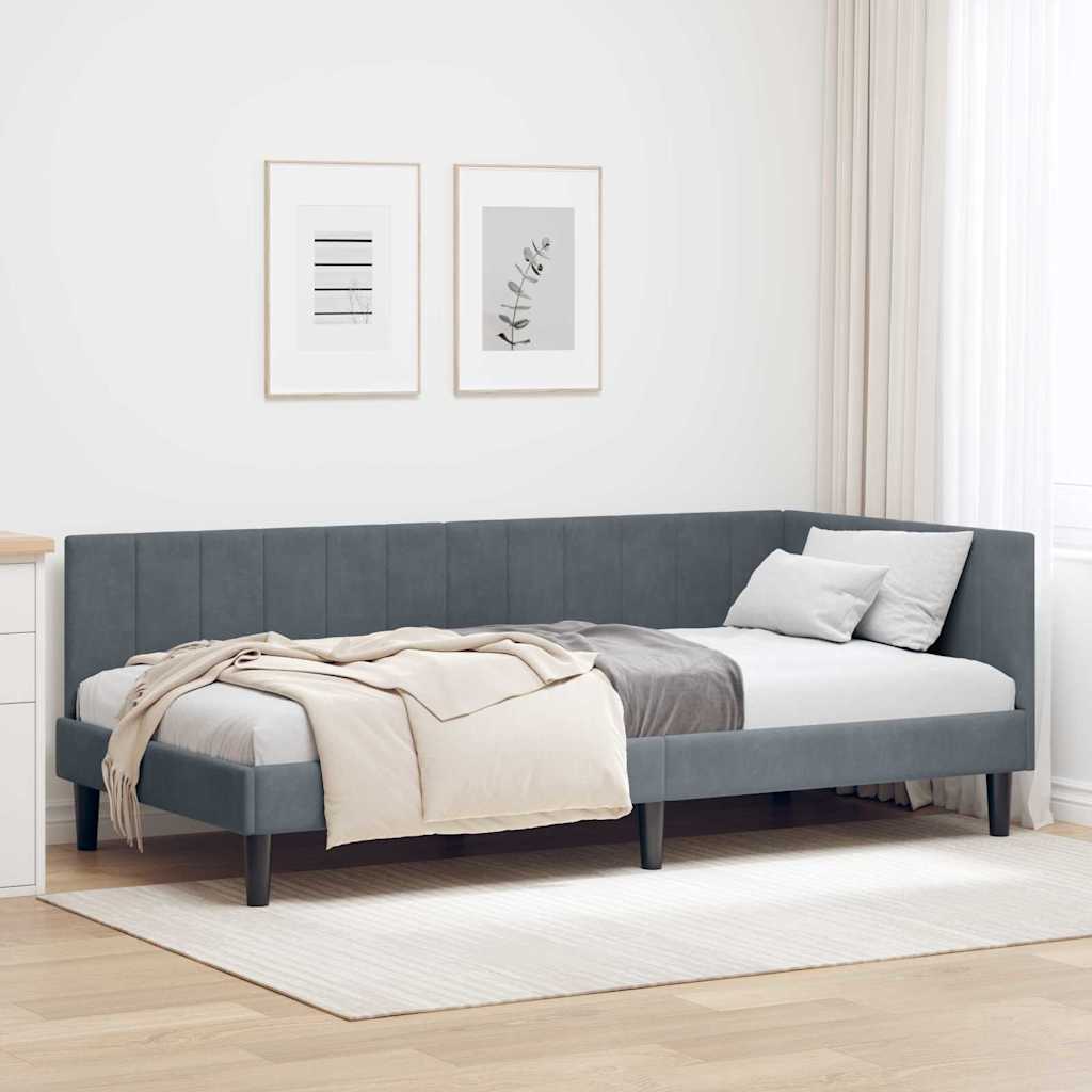 Hörn Sängram med huvudgavel Mörkgrå 90 cm x 190 cm Sammet