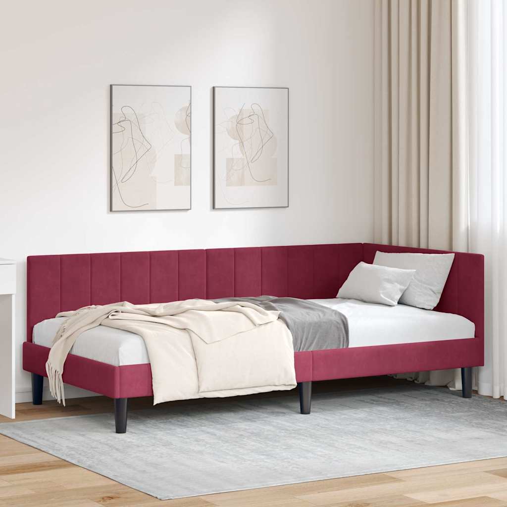Hörn Sängram med huvudgavel Vinröd 90 cm x 200 cm Sammet