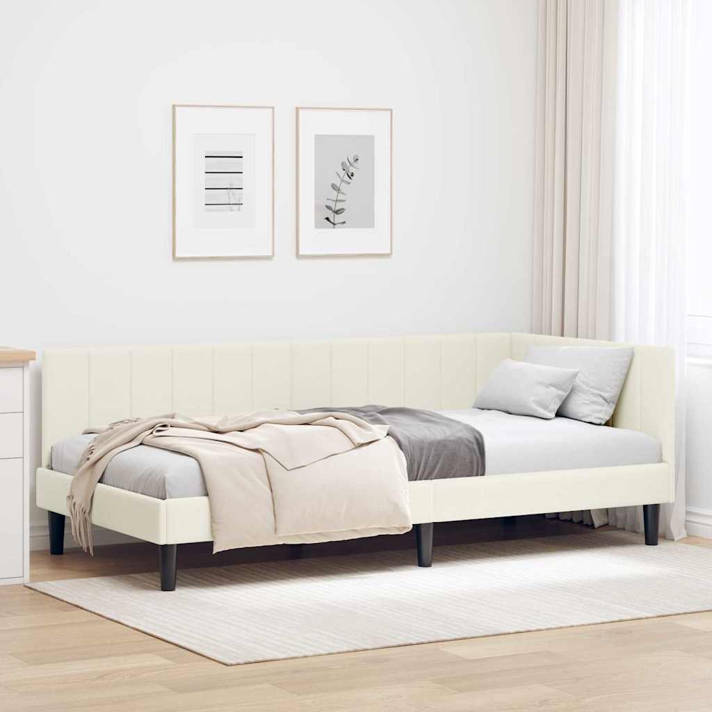 Hörn Sängram med huvudgavel Kräm 90 cm x 200 cm Sammet