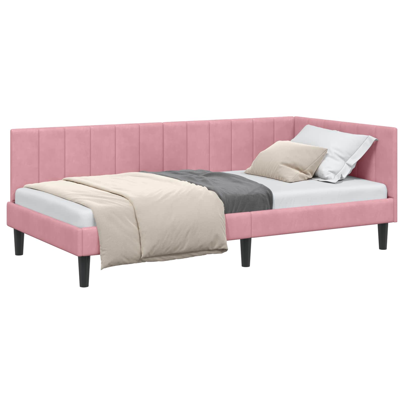 Hörn Sängram med huvudgavel Rosa 100 cm x 200 cm Sammet