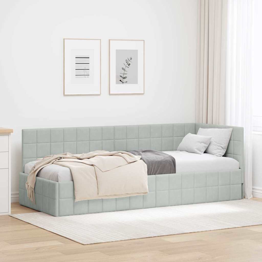 Hörn Sängram med huvudgavel Ljusgrå 80 cm x 200 cm Sammet