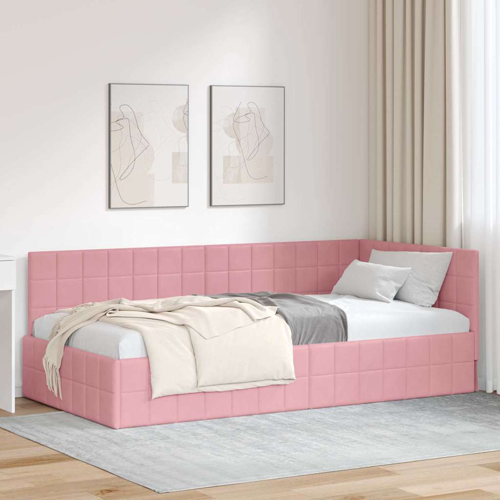 Hörn Sängram med huvudgavel Rosa 90 cm x 200 cm Sammet