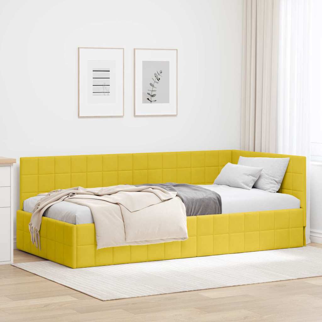 Hörn Sängram med huvudgavel Gul 100 cm x 200 cm Sammet