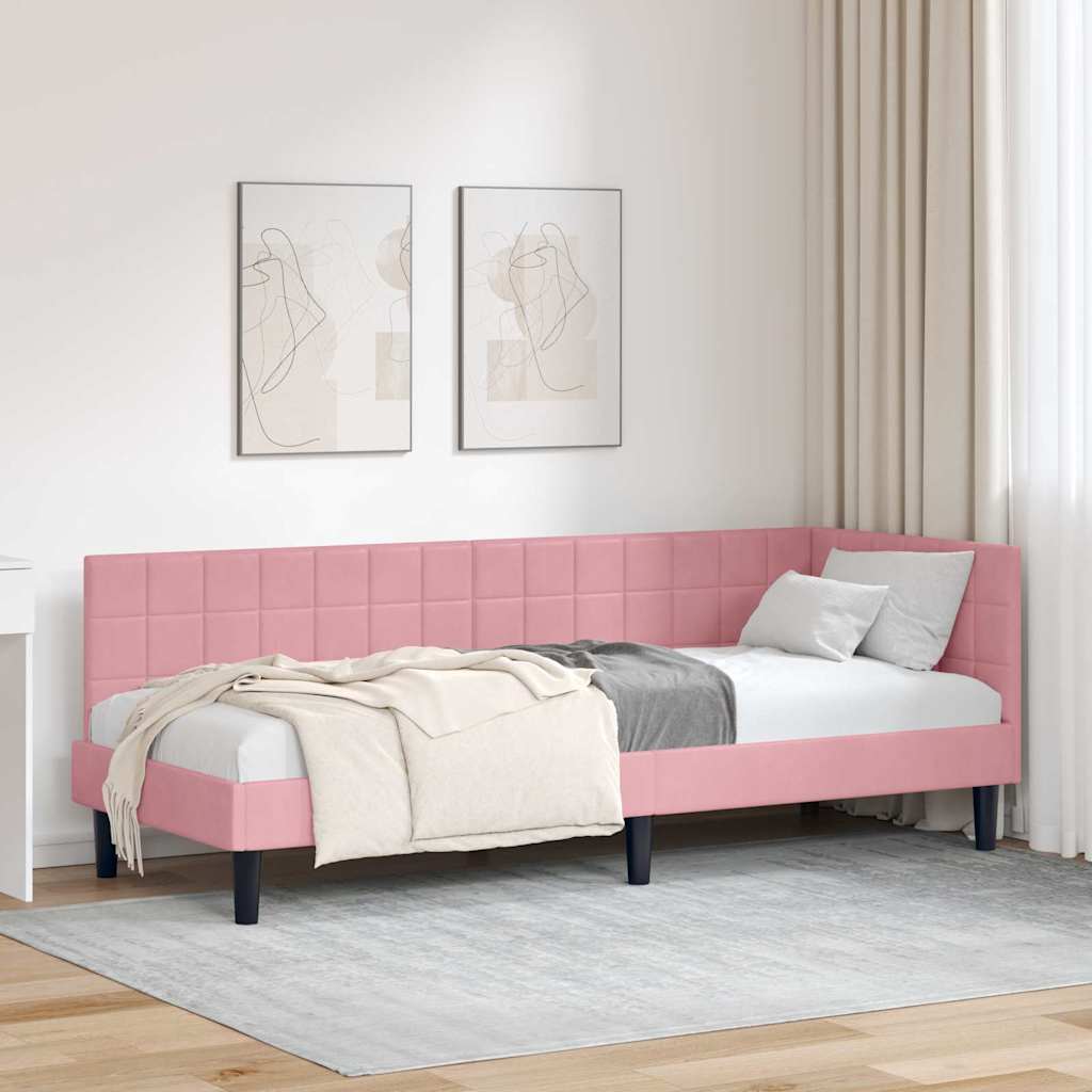 Hörn Sängram med huvudgavel Rosa 80 cm x 200 cm Sammet