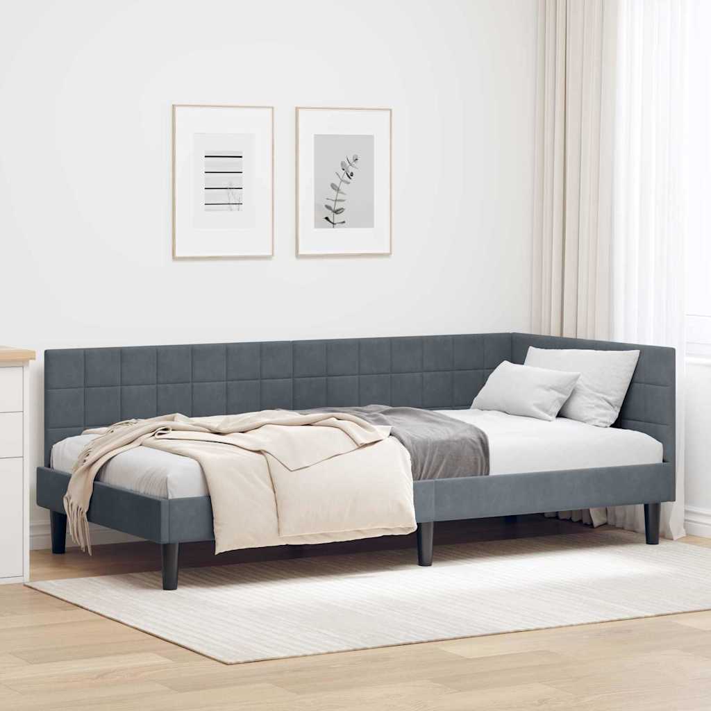 Hörn Sängram med huvudgavel Mörkgrå 90 cm x 190 cm Sammet