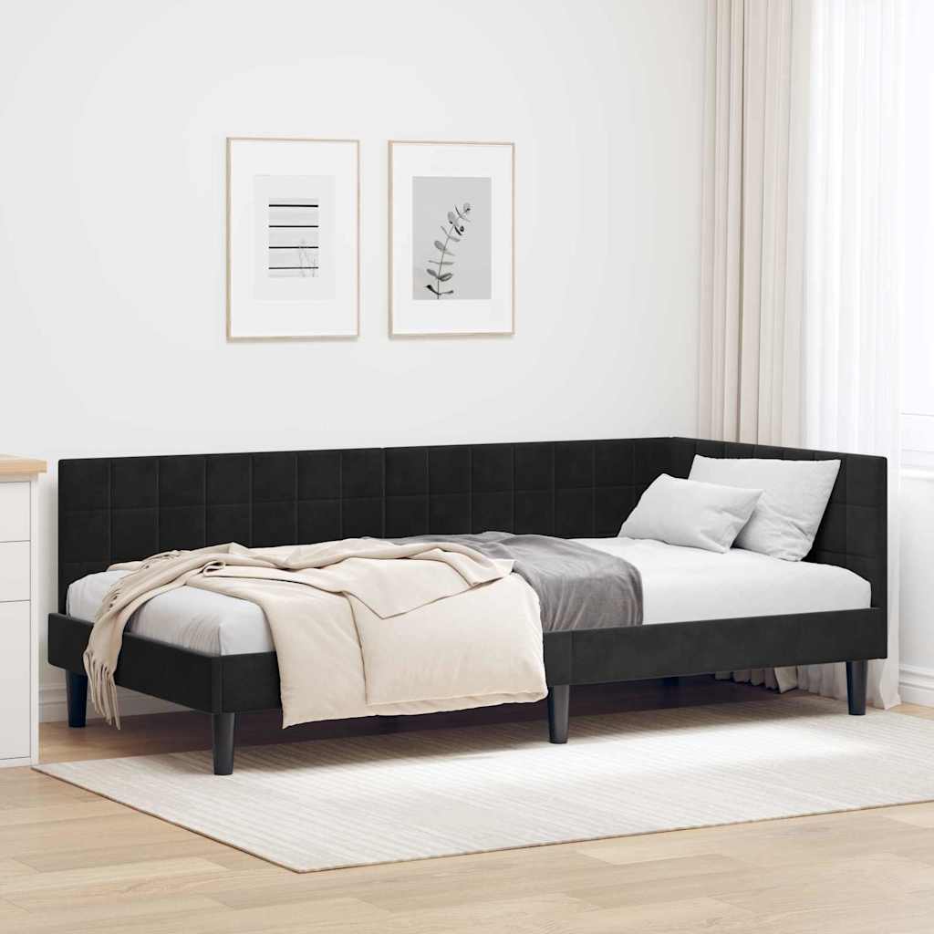 Hörn Sängram med huvudgavel Svart 90 cm x 190 cm Sammet