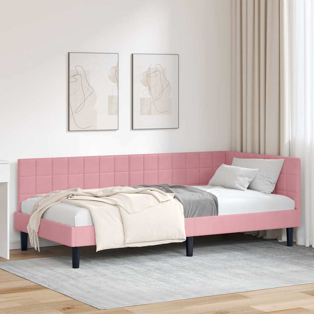 Hörn Sängram med huvudgavel Rosa 100 cm x 200 cm Sammet